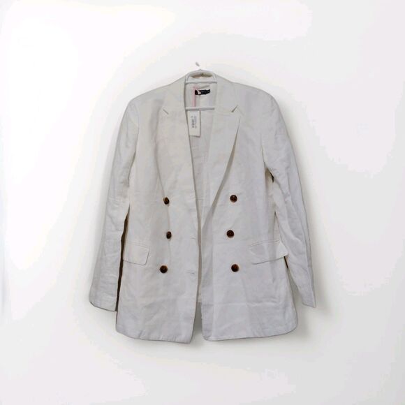 NWT Vineyard Vines Double Breasted Blazer White Cap Women Size M Oversized Linen - Picture 1 of 11
